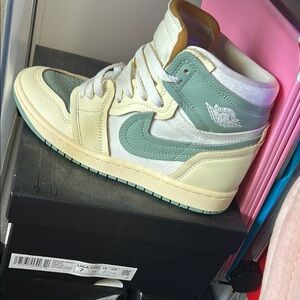 Air Jordan High-Top Sneakers in Cream and Green